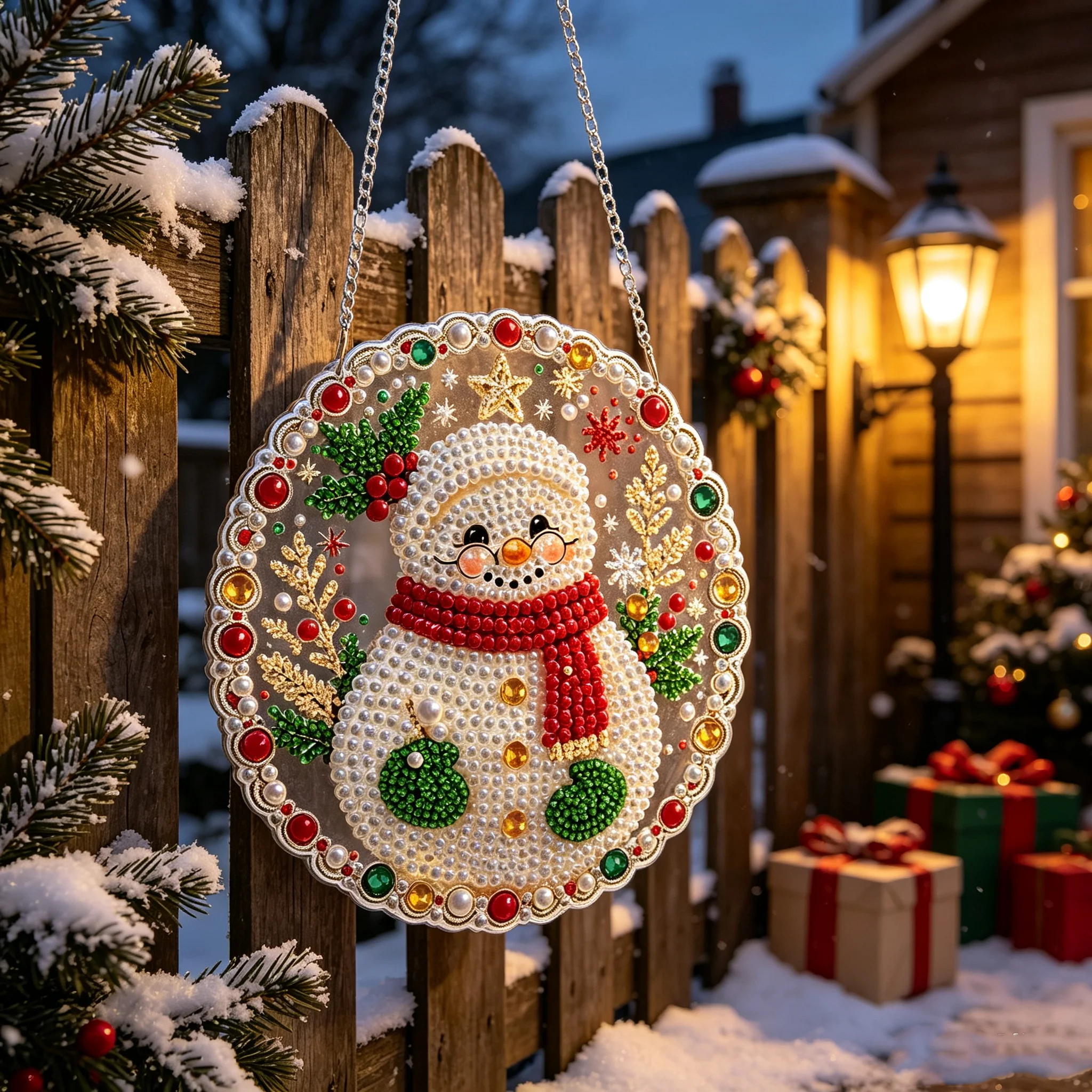 DIY Weihnachts-Perlen-Diamant-Malerei-Anhänger, runde Acrylplatte, 2D flache Perlen-Bastelarbeiten, Feiertags-Fenster- und Wanddekoration – Detail 5