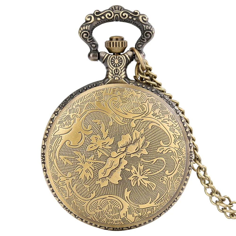 Classical Bronze Men Hollow Out Large Pocket Watch Slim Chain Birds Face Cover Bird Tag Retro Pendant Clock  Precious Collection