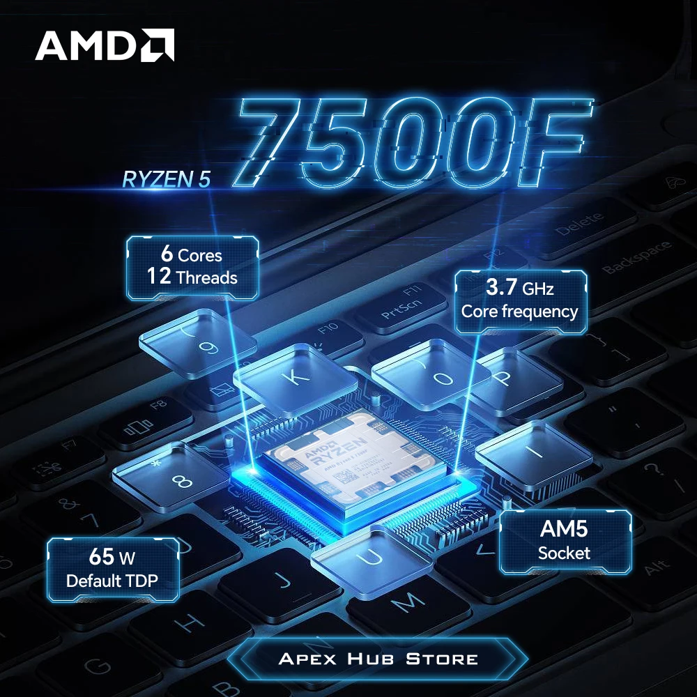 

NEW AMD R5 7500F L3=32M Socket AM5 3.7GHz 6-Core 12-Thread Processor 65W Applicable to B650 Ryzen 5 7500F 5NM DDR5 No fan