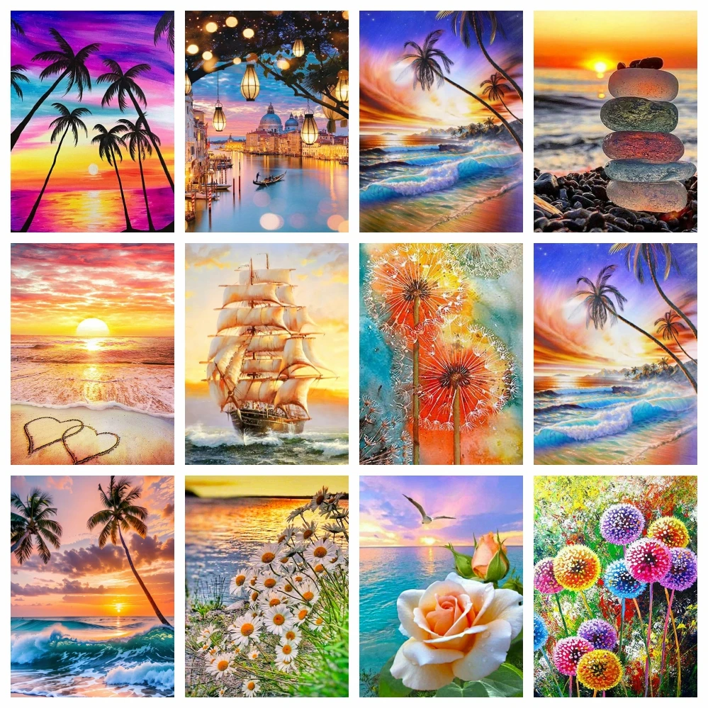 AZQSD Diamond Painting 5d Sunset Landscape Needlework Embroidery Sale Seaside Scenery Home Decor 30x40cm Full Kits Art