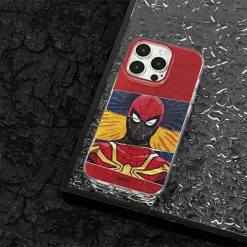 Marvel Spider Man Super Cool Split Joint Illustration Phone Case For iPhone 16 15 14 13 12 11ProMax XR XS 7 8Plus MINI Y2K Cover