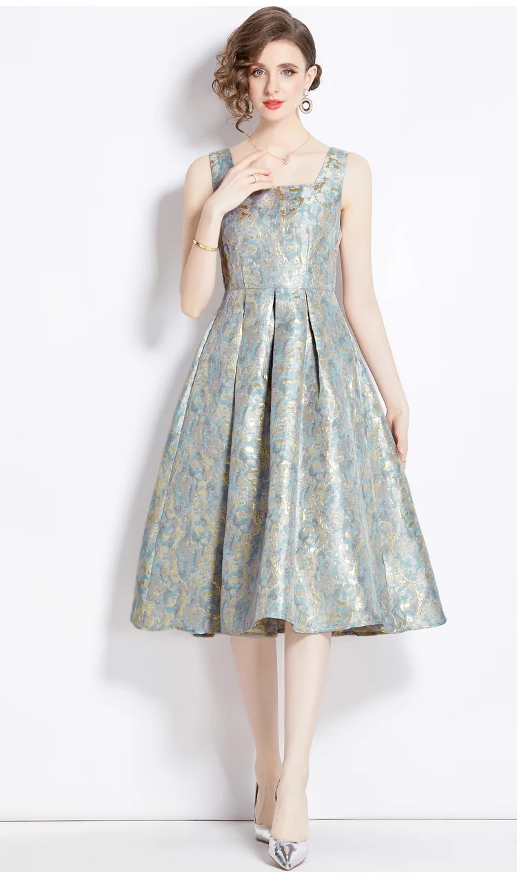 Sommer frauen Vintage Ärmelloses Maxi Kleid Square Neck Mit Gürtel A-linie Hohe Taille Kleid Party Weibliche Prom Kleider