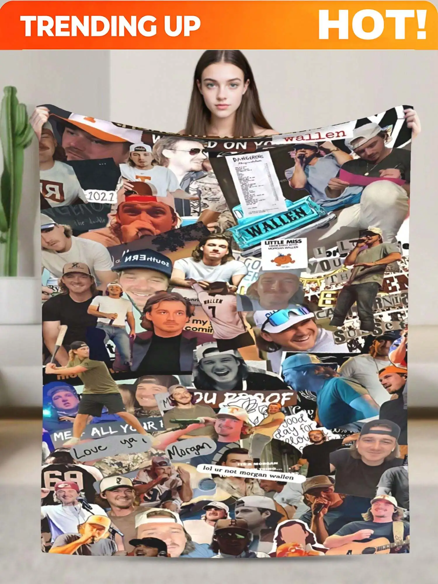 Customize 1pcs Soft Personalised Morgan Merch Wallen Flannel Thick Blanket, Suitable For Sofa, Bed, Living Room, Travel, Office,