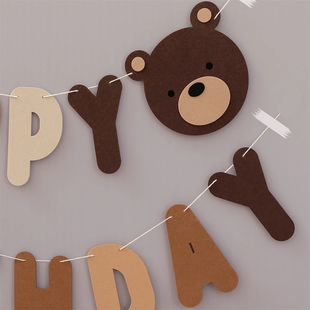 1 Set Of Brown Bear Birthday Banner Party Decoration Supplies Non-woven Holiday Letter Banner Baby Shower Party Banner For Boys