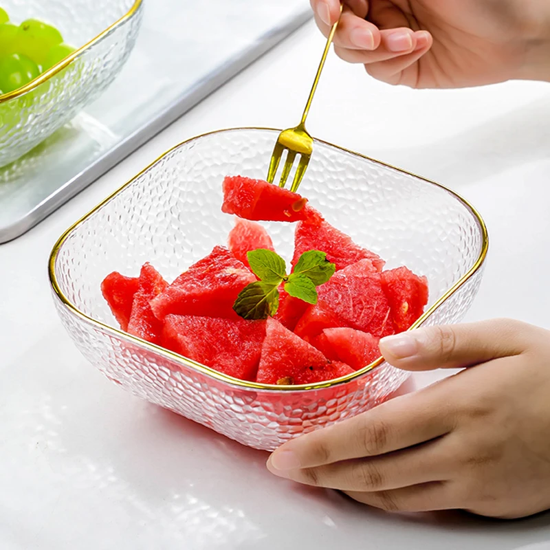 Phnom Penh Square Glass Bowl Tableware Household Fruit Bowl Dessert Salad Bowl Japanese Noodle Bowl Tableware Soup Bowl