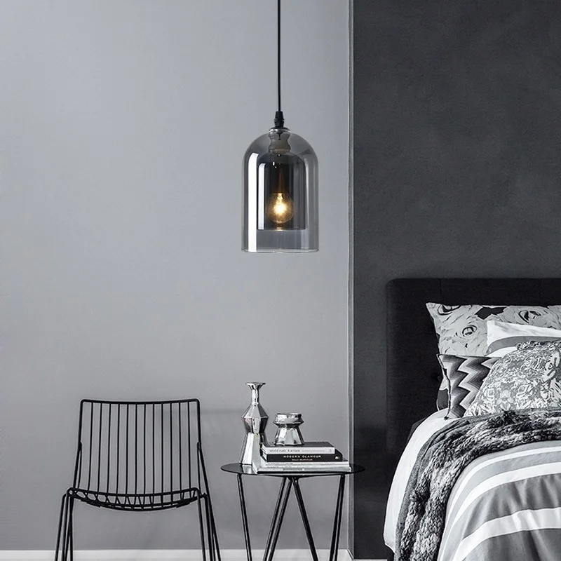 Post Modern Glass Pendant Lights Nordic Restaurant Hanging Lights Bar Coffee Home LED Bedroom Bedside Suspension Light Fixture