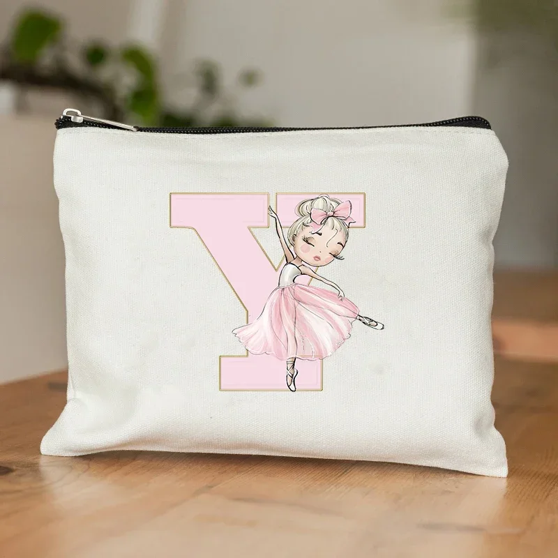 Pochette de maquillage pour filles de Ballet, sacs de maquillage initiales A-Z, organisateur de cosmétiques, pochette de toilette de voyage pour filles de danse, cadeaux de demoiselle d'honneur de mariage