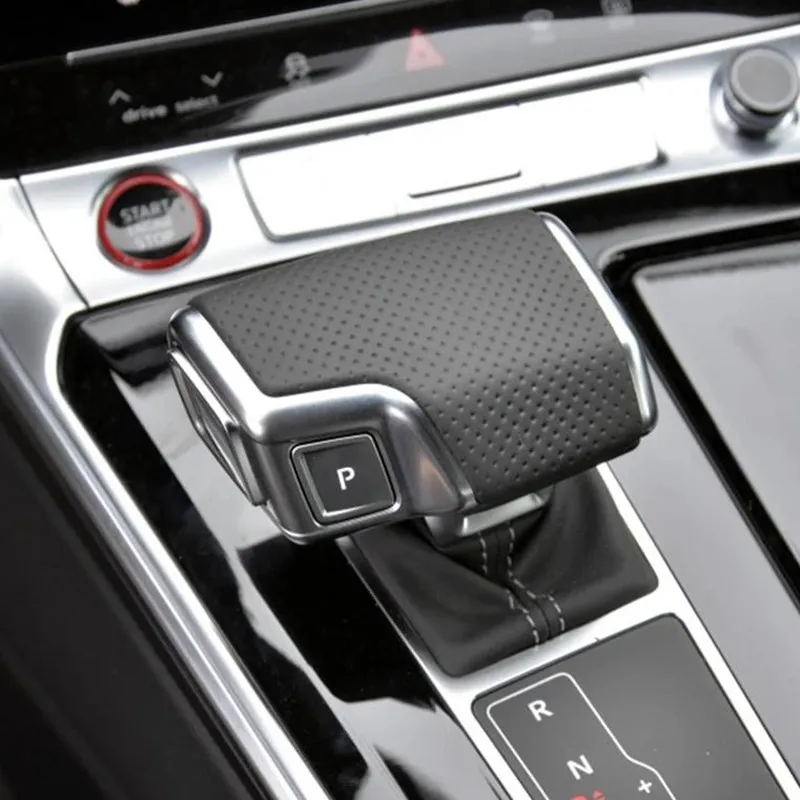 LHD!For Audi A6 C8 leather Gear shift cover with hole Shift Knob perforated leather Car Styling Console Gearshift Handle Frame 