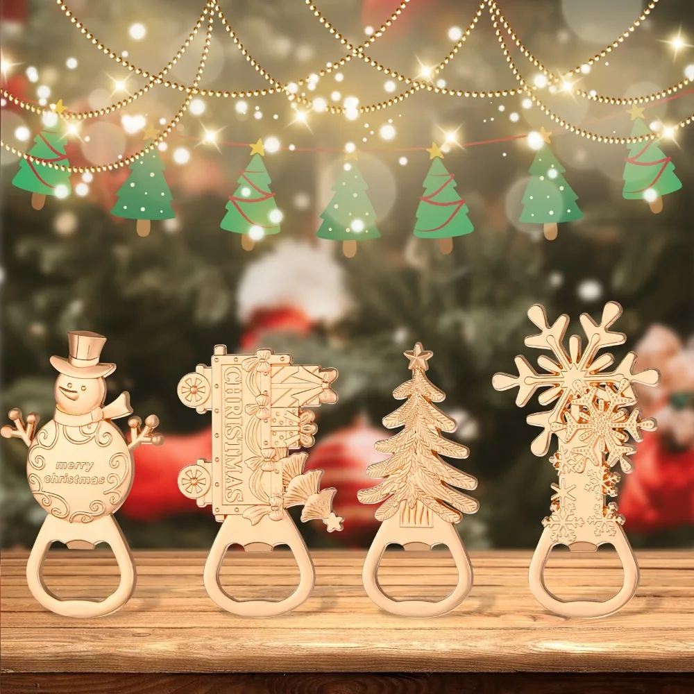 

24PCS Metal Christmas Bottle Opener Santa Snowman Keychain For Party Senvenirs Household Barware Bar Accessories Kitchen Gadget
