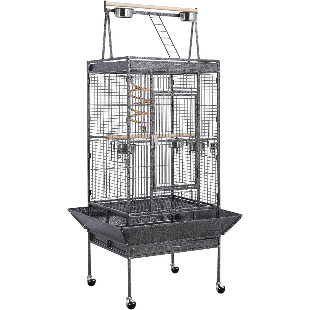 68-inch Rolling Play Top Large Parrot Bird Cage for African Grey Cockatiel Conure Lovebird Parakeet Budgie