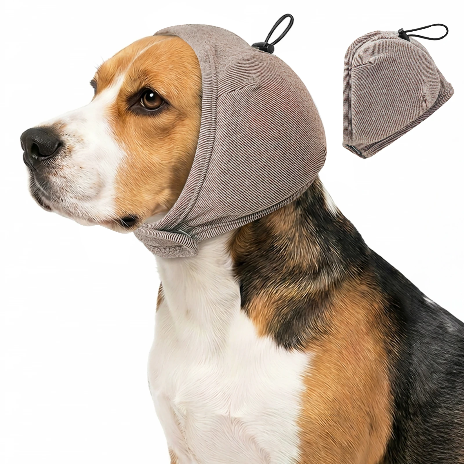 Verstellbare beruhigende Ohrenabdeckung für Hunde, geräuschunterdrückende Anti-Angst-Haube, weiche Haustier-Ohrenschützer für Gewitter, Autofahrten, Tierpflege – Detail 9