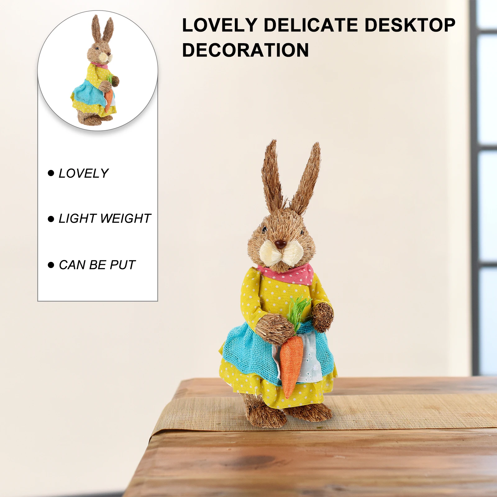 

Cute Straw Figurines Desktop Decoration Vivid Adorable Table Ornament Household Decor Small Compact Space Saving Bunny