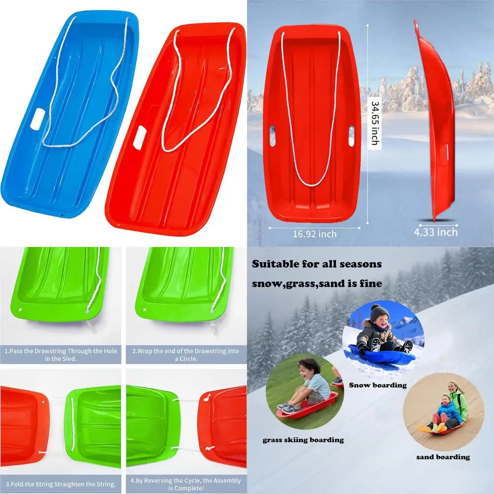 

Durable 35 Snow Sleds for Kids and Adults with Rope and Handles, Smooth Ride for 1-2 People