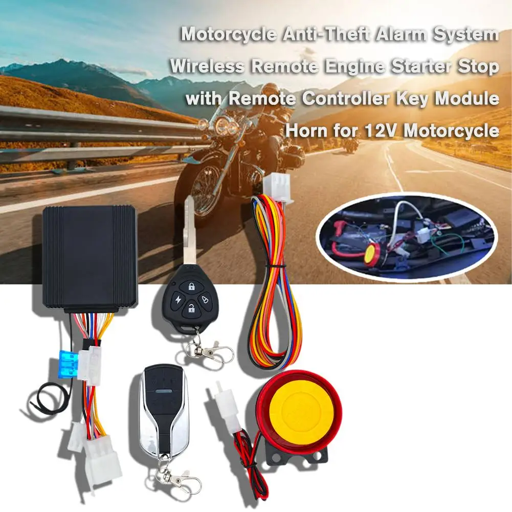 

For 12V Motorcycle Anti-Theft Alarm System Wireless Module Controller with Stop Starter Key Remote Horn Remote Engine F6O5