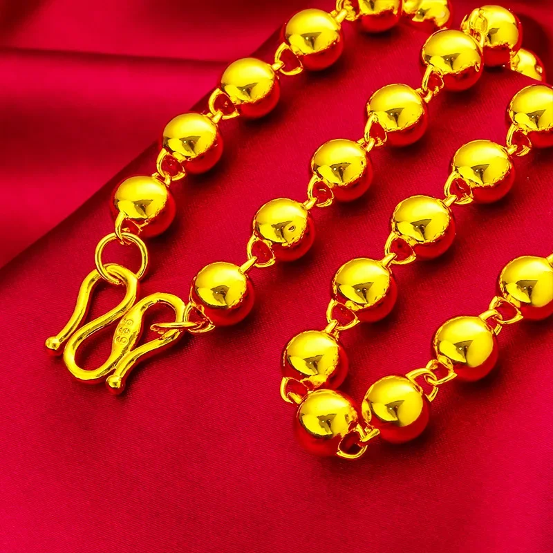 VivoGold VivoGold 24K Gold AU999 Men 8mm Polished Bead Necklace 60cm - Premium polish craft, 8mm medium beads, 60cm for mature m