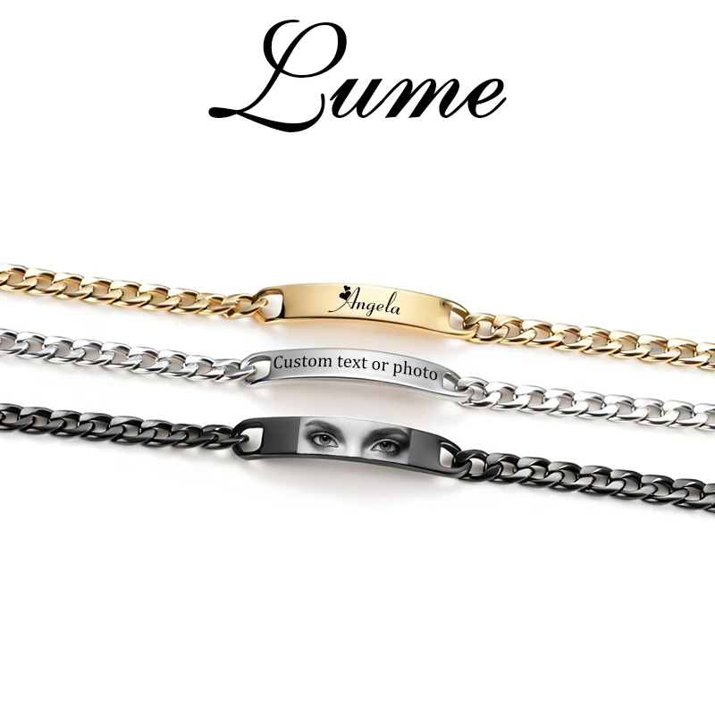 

Lume Narrow Engraved Curved Bracelets Custom Name Eyes Photo For Women Men Silver Gold Color Personalized Birthday Jewelry Gifts