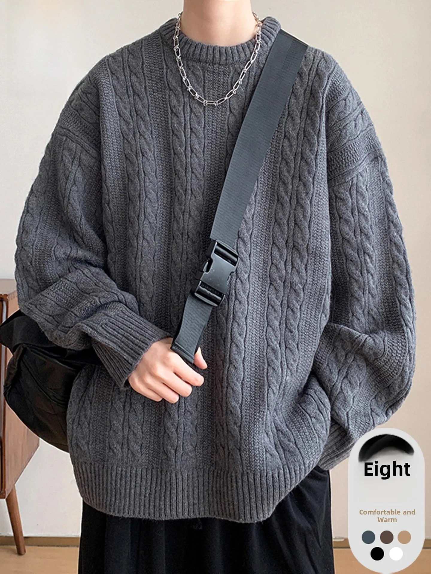 

TUCANO Loose Fit Men's Knitted Sweater Casual Sle round Ne Cable Knit Warmth Breathable Youthful Winter Faion Top