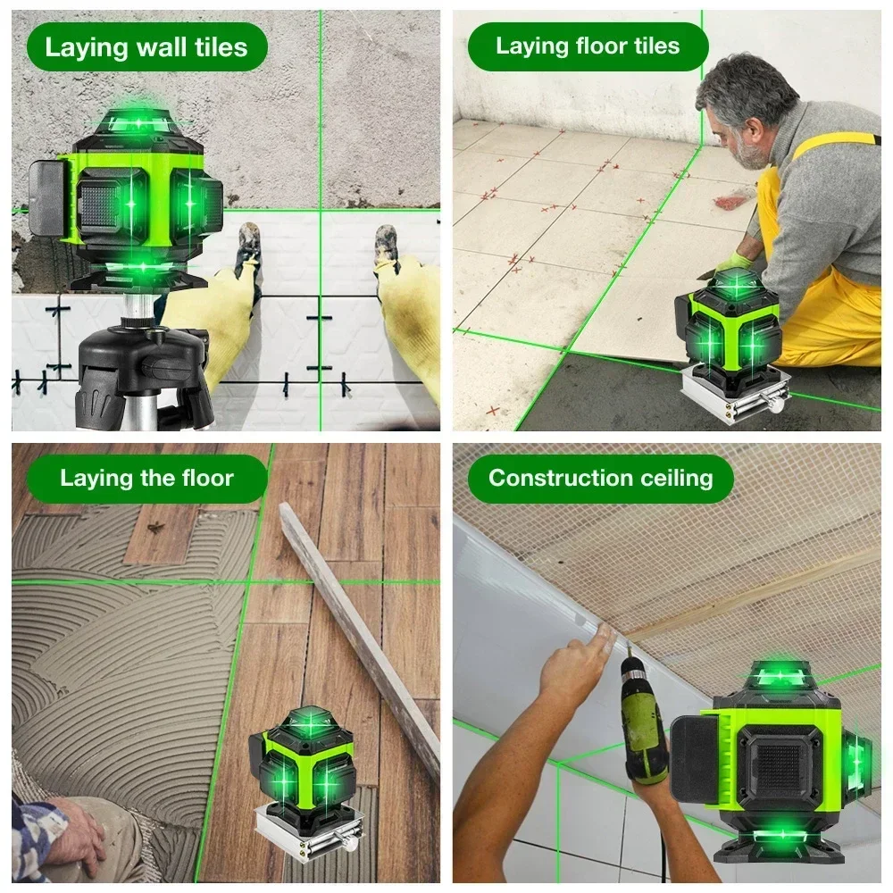 Imagem -03 - Vigas de Laser Verde Poderosas Nível Laser 4d 12 16 Linhas Auto-nivelamento 360 ° Graus Cruz Horizontal e Vertical Bateria Li-ion