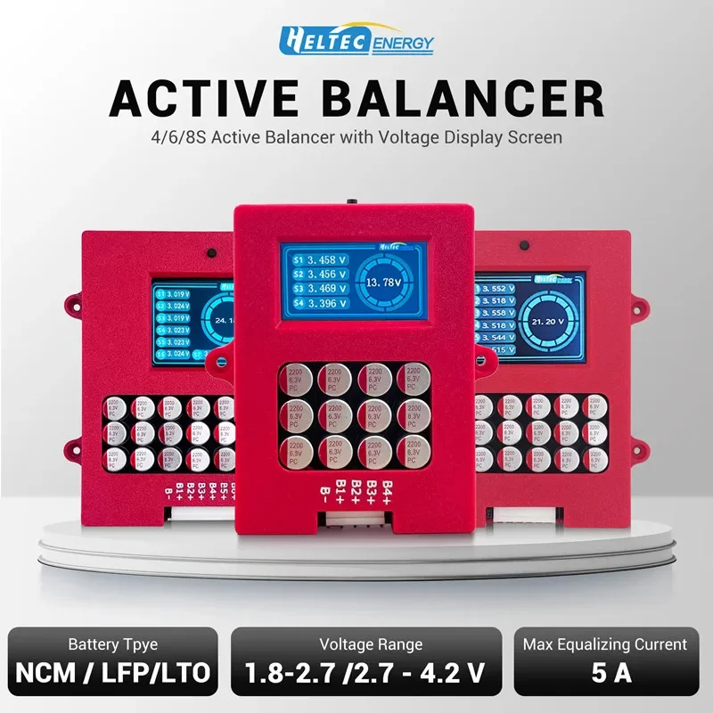 Heltecbms 4s 6s 8s Active balancer with voltage display TFT Lipo/lifepo4 battery voltage tester  4s 5a energy transfer equalizer