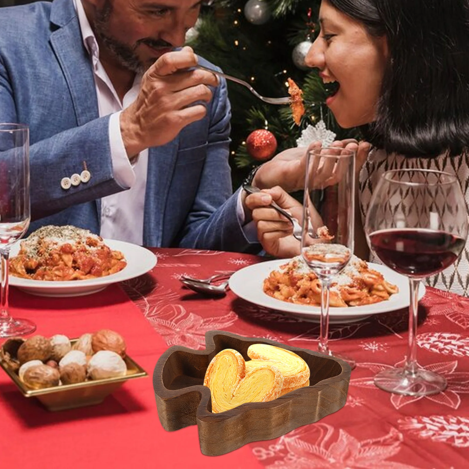 

Деревянный поднос в форме рождественской елки, миска для закусок, сервировочная тарелка для вечеринки, декоративный держатель для еды, орехи, демонстрационный торт