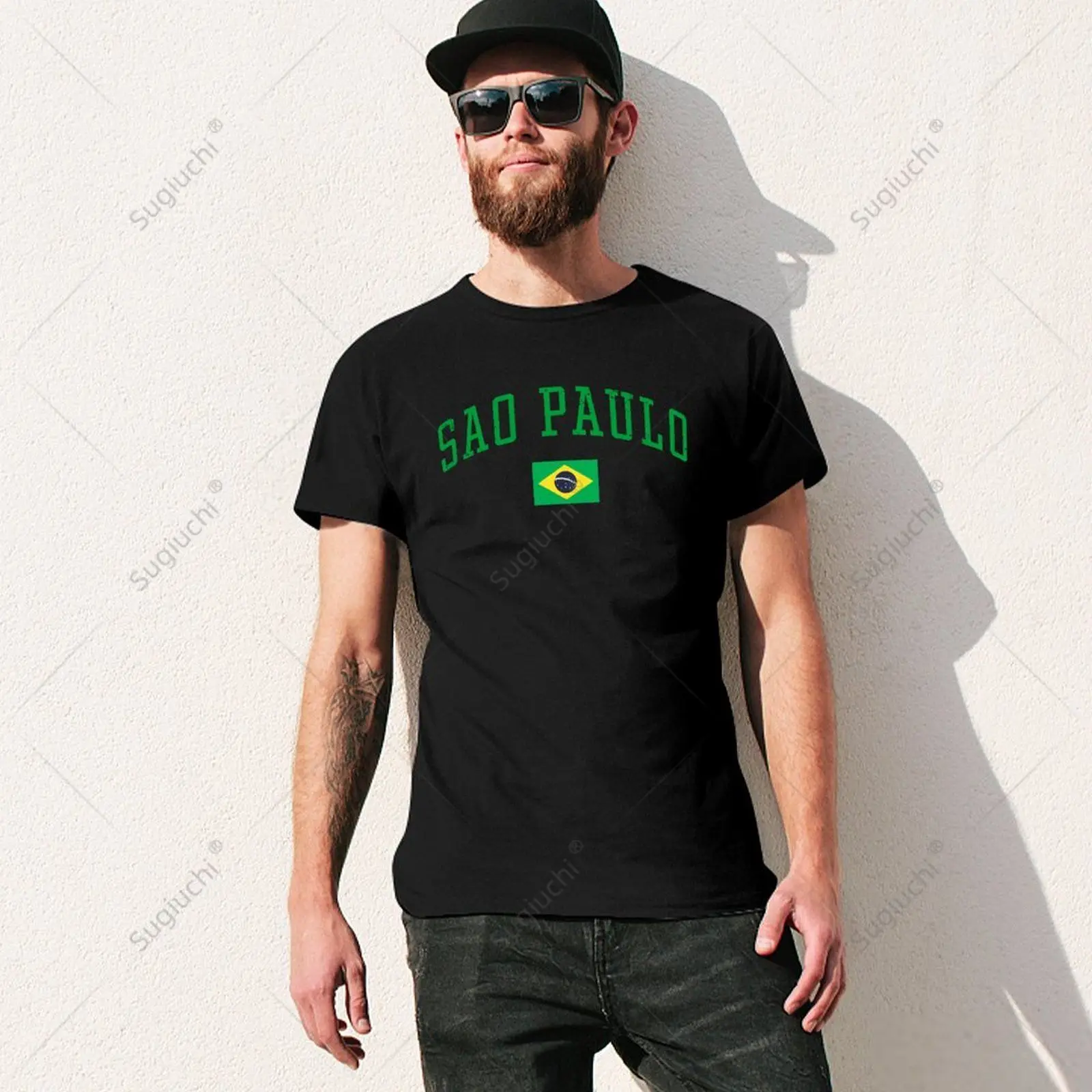 Unisex Men Vintage Sao Paulo Brasil Country Flag Souvenir Vacation Tshirt Tees T Shirts Women Boys 100% Cotton T-Shirt