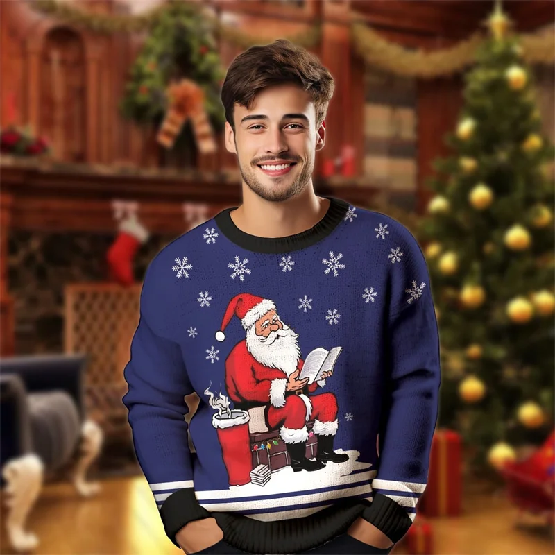 

Забавный новогодний свитер, уродливый рождественский пуловер с круглым вырезом и длинными рукавами в подарок, для праздничной вечеринки, мужчин и женщин, уютный крой