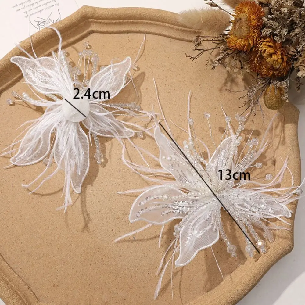 1PC Feather Pearl 3D Organza Flower Patch Twisted Wire Lace Studded Patch Hand-made Handmade Applique Clothes Decoration view 6