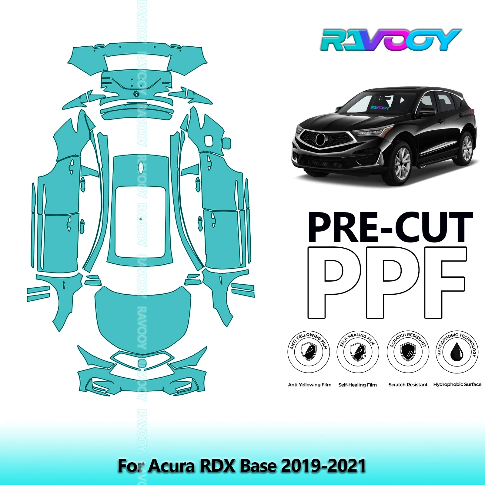 For Acura RDX Base 2019-2021 Full Body 8.5Mil Pre-Cut Paint Protection Film PPF Clear Bra Kit | Clear/Matte/Black Finish Options