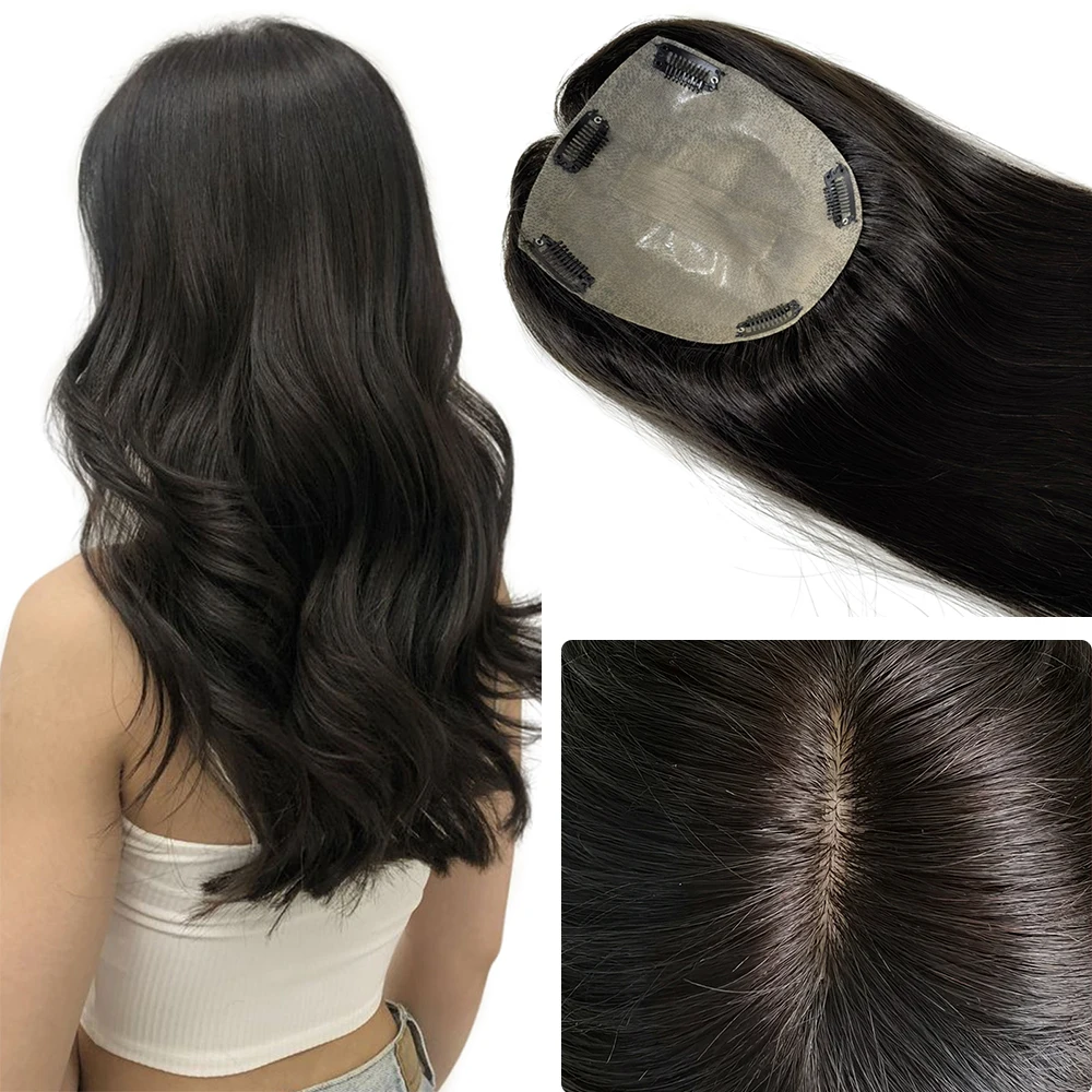 

15x16 см прямой шелковый топпер на заколке для женщин, дышащий парик, 100% настоящий русский человеческий парик, натуральный цвет, топпер для волос