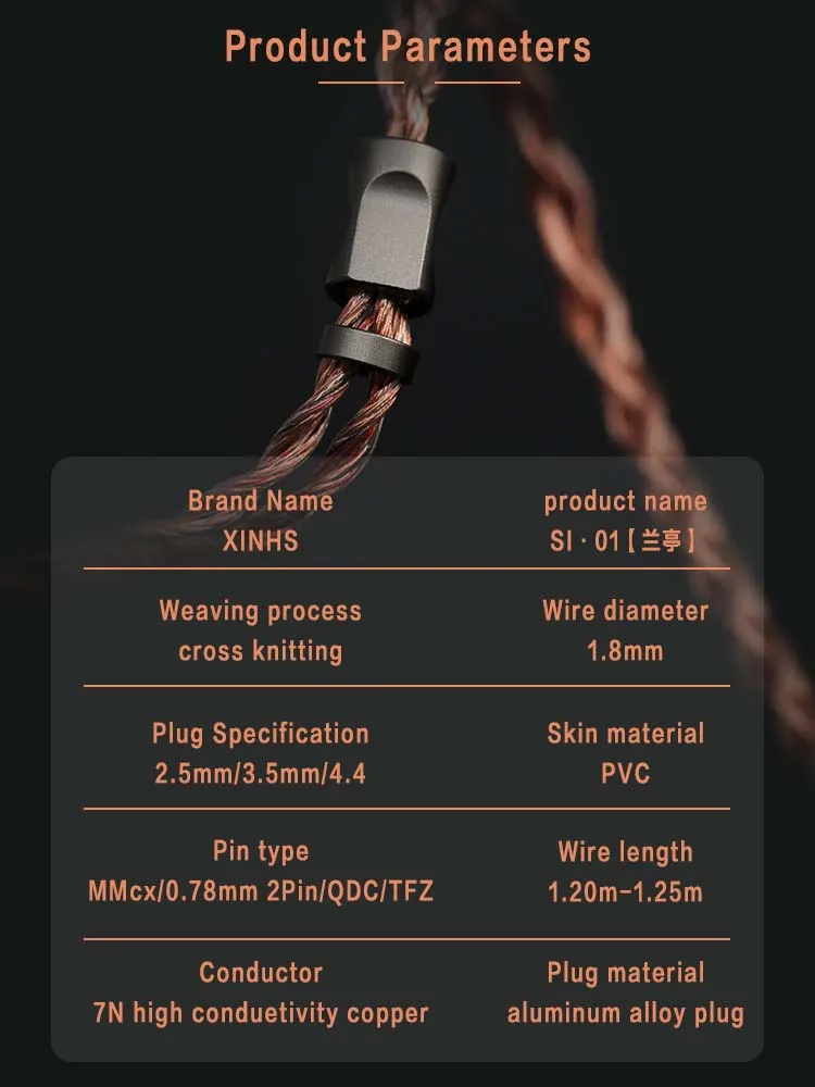 XINHS SI01 HiFi-Kopfhörer-Upgrade-Kabel 2,5 mm/3,5 mm/4,4 mm, geeignet für 7 Hz x Crinacle Zero 2/KZ EDX PRO/Kinerina PULA SeeAudio – Detail 6