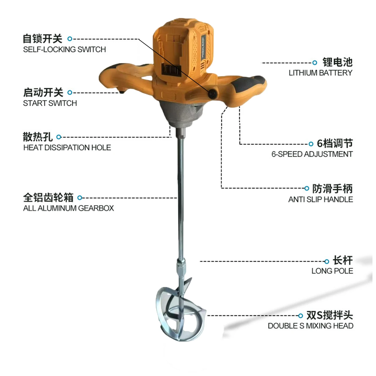 전기 교반기 드릴 믹서 교반 도구 900W 고출력 패들 믹서 6단 속도 조절 모르타르 그라우트 페인트 시멘트 플라스터용