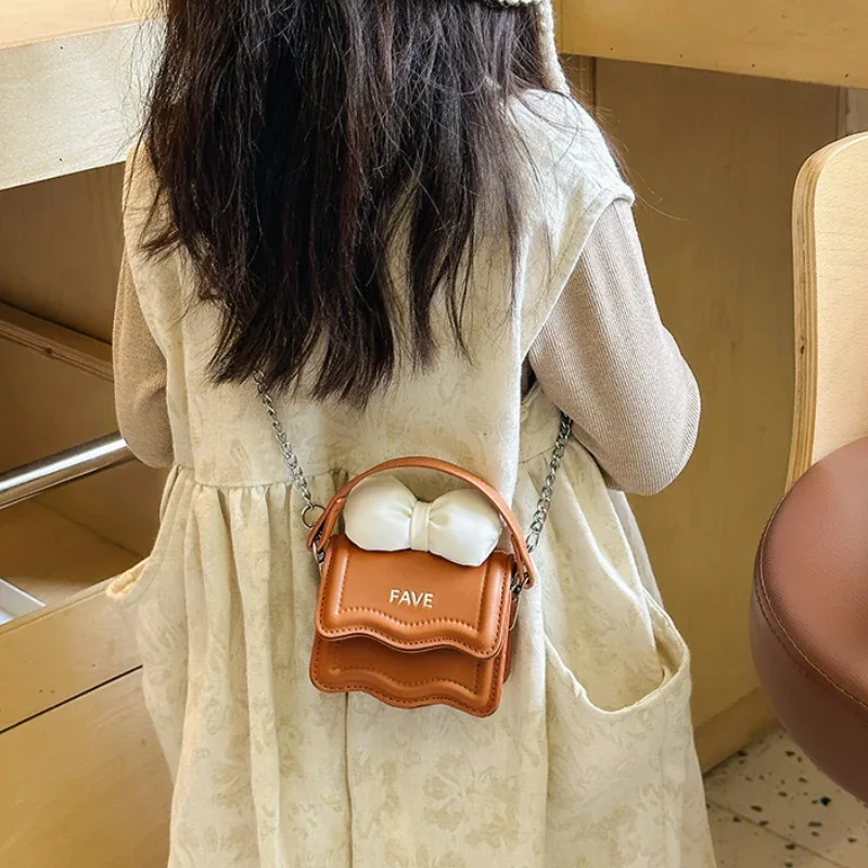 Sweet Bow Children\'s Small Square Shoulder Bags Lovely Women Girls Mini Crossbody Bag Cute Princess Coin Purse Chain Handbags