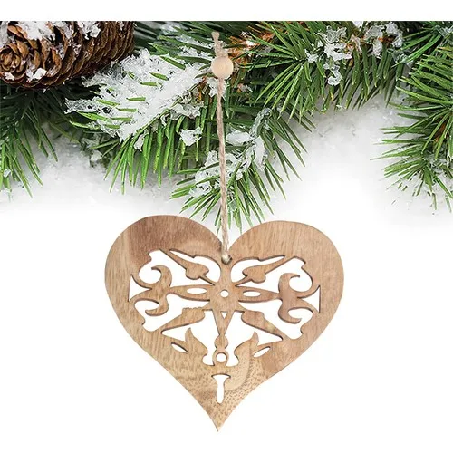 PartiBulutu Christmas Wood Motif Heart Hanging Ornament 2'li