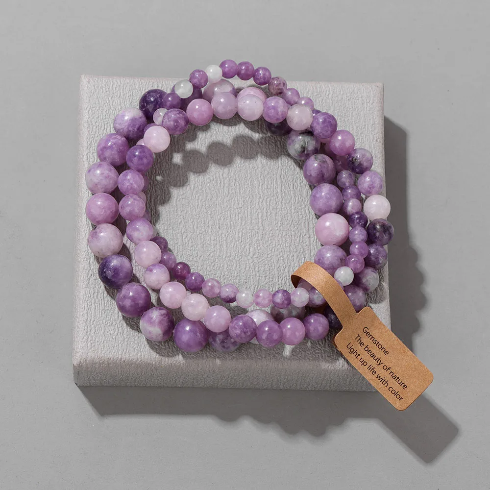 4 6 8mm Natural Stone Beads Bracelets Set For Men Women Handmade Jasper Stone Elastic Bracelet Couple Anniversity Jewelry - view 4