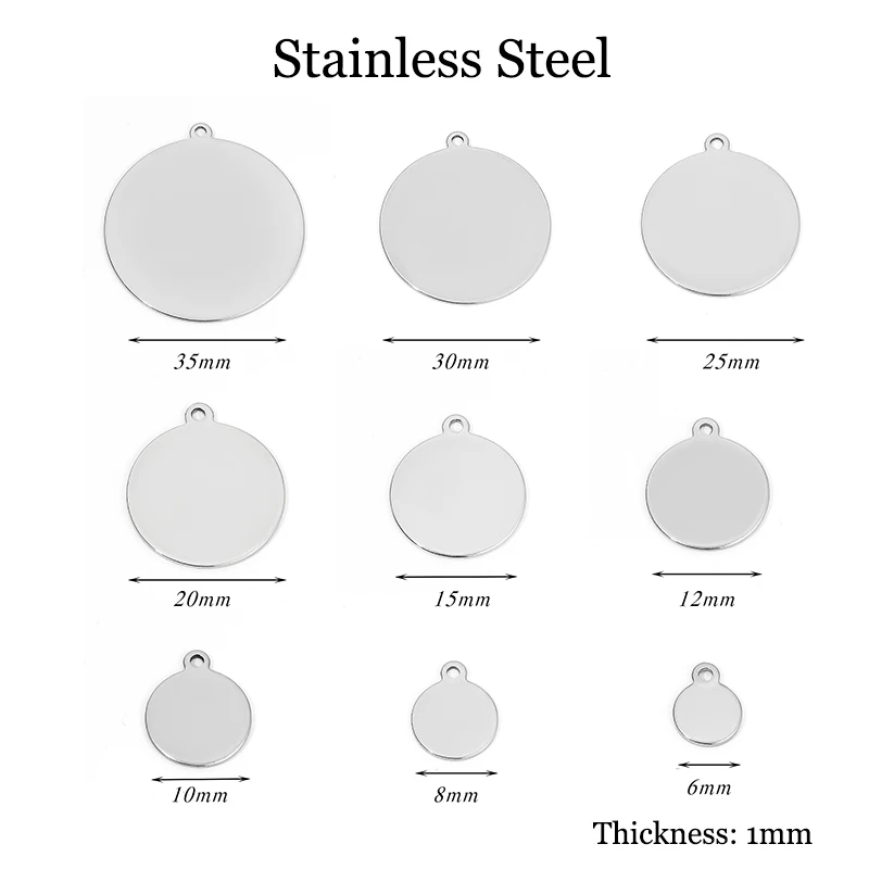 20pcs Stainless Steel Coin Disc Charm Round Stamping Blank Tags Setting For Bracelet Pendant Jewelry Making Supplies 10mm-20mm