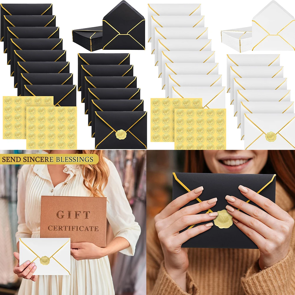 10pcs A7 Card Envelopes Gold Embossed Wax Seal Envelopes Self Adhesive Stickers for Graduation Invitation Wedding Greeting