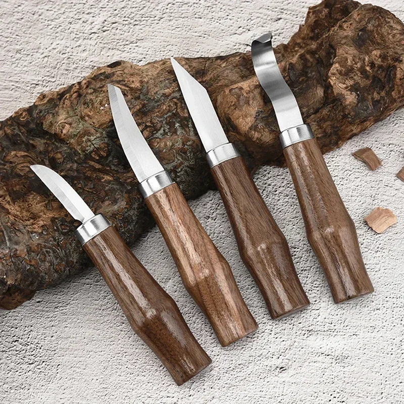 1/7Pcs Wood Carving Knife Round Handle Sculptural Spoon Knife Professional Multi-function Woodworking Cutter Hand Carving Tools