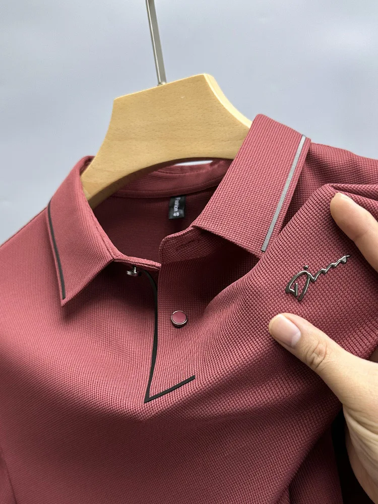 Light luxury brand ice silk short sleeve T-shirt men\'s lapel casual top summer fashion embroidery cool and breathable POLO shirt