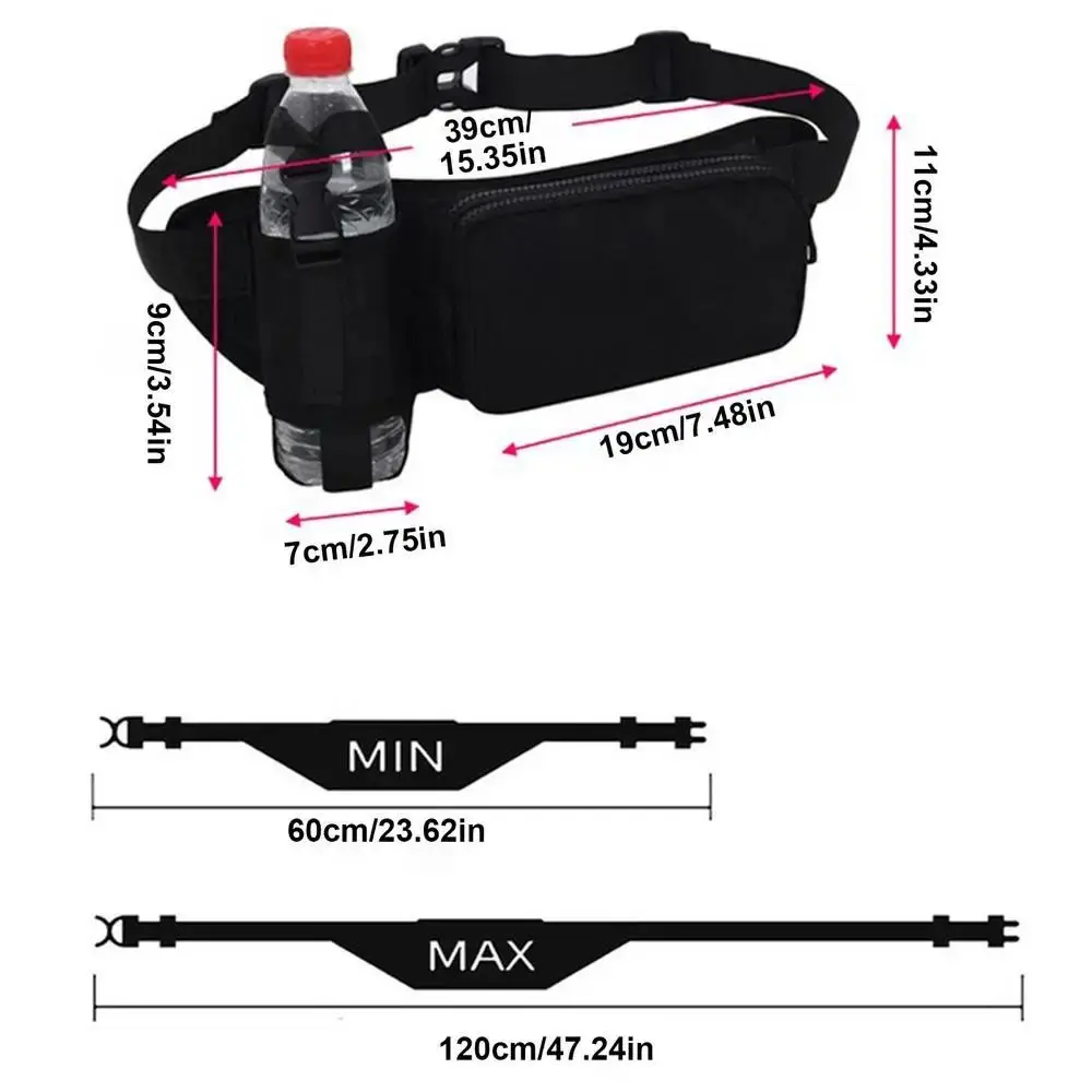 Cintura da corsa in tessuto Oxford di grande capacità con borsa per bottiglia d'acqua Borsa a tracolla sportiva con cerniera regolabile