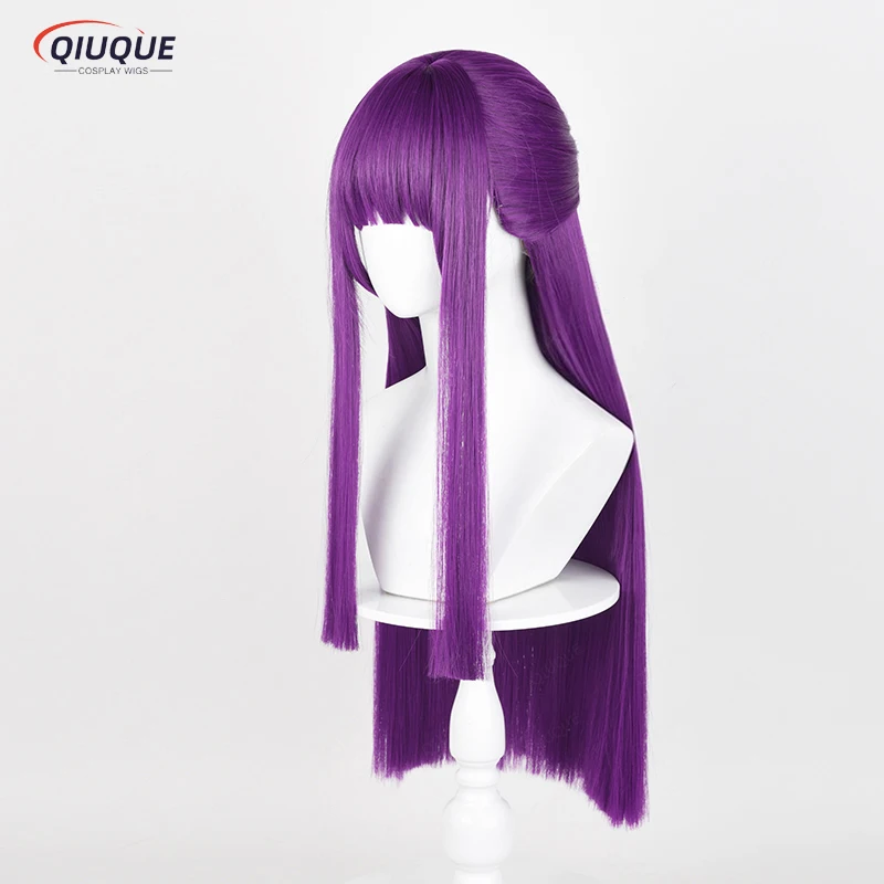 Peruca Fern Anime Cosplay para mulheres, resistente ao calor, cabelo sintético, reto longo, roxo profundo, Perucas de RPG, boné de peruca