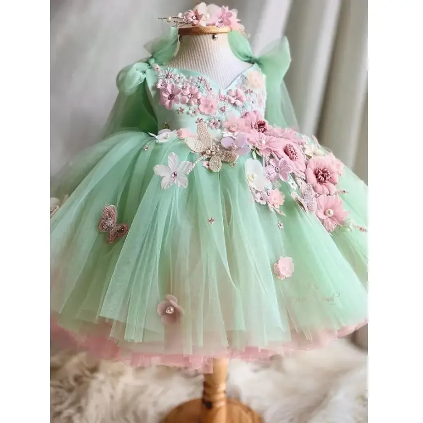 

2024 New Children‘s Princess Evening Gown Sleeveless Pearls Appliques Design Wedding Birthday Baptism Party Girls Dresses