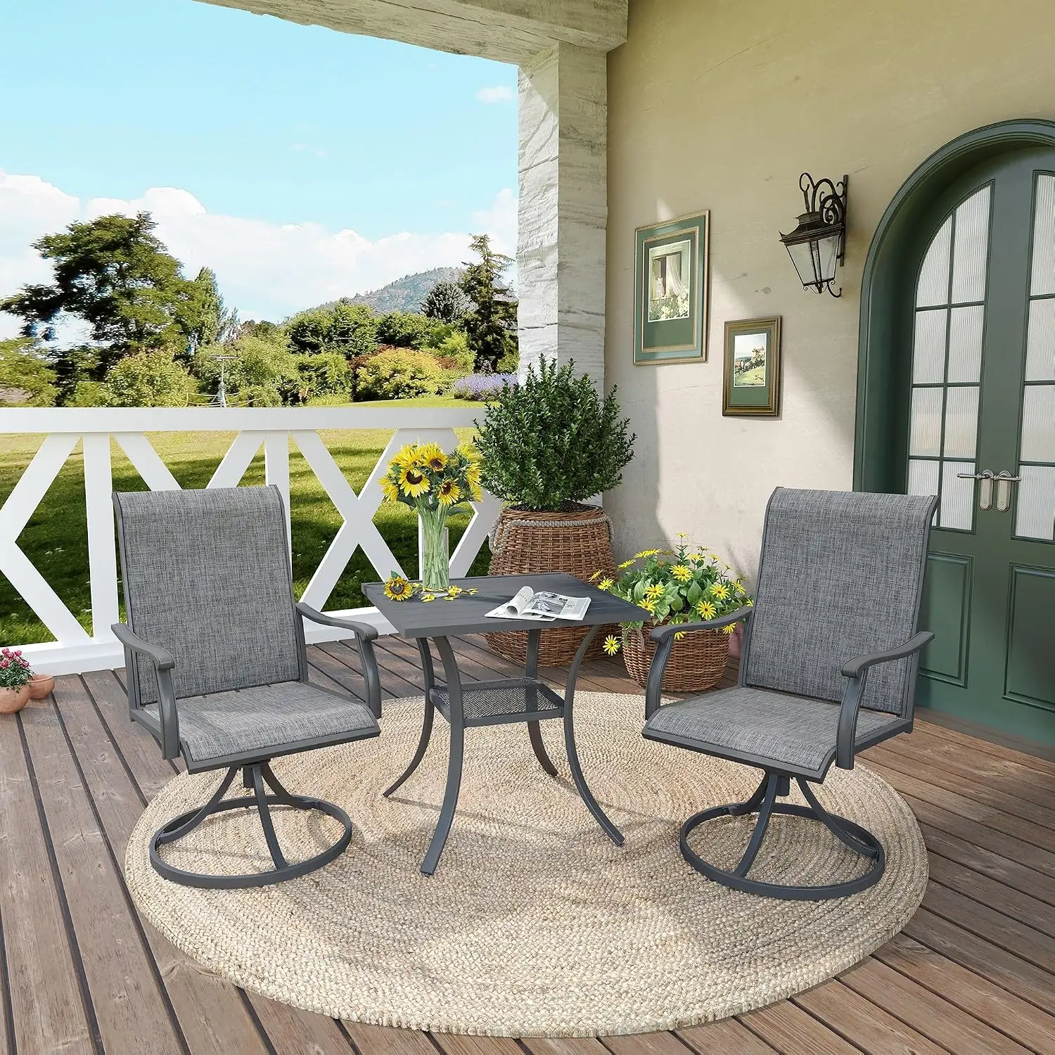 Small Square Outdoor Dining Table 27.6 Inch Seats Two Slatted Metal Patio Surface Under Storage Shelf All Weather Garden Backyar