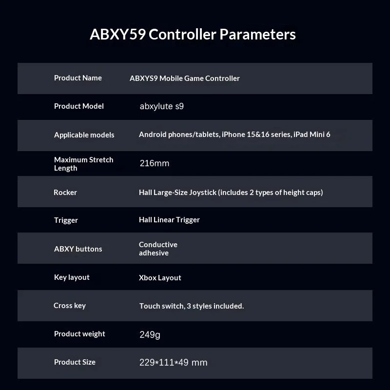 Abxylute S9 스트레치 게임 컨트롤러 델타 액션 패스 오브 엑사이트 2 게이머용 안드로이드 IOS Type-C 블루투스 휴대폰 게임패드