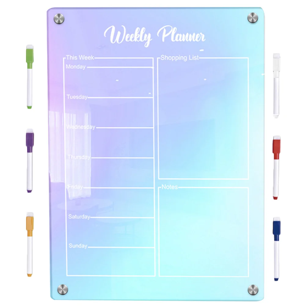 1Set Magnetic Fridge Calendar Weekly Planner Board Reusable Acrylic Writing Pad for Meal Planning Daily Schedule Home Office