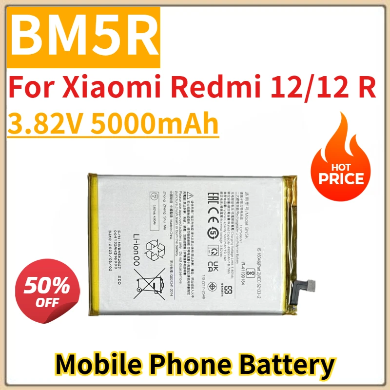 

Совершенно новый сменный аккумулятор для мобильного телефона 3,82 В 5000 мАч BM5R для Xiaomi Redmi 12/12 R