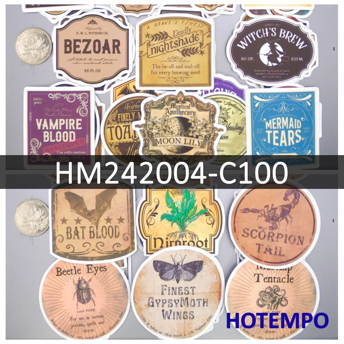 Stickers voor toverdrank, Grappige Gotische Kunst, Retro Heks Alchemie, voor Laptop, Fles, Kop, Bagage, Fiets, Auto, Motorfiets, Skateboard, Helm, Glas, Scrapbook, Telefoon Stickers, 50/100 Stuks