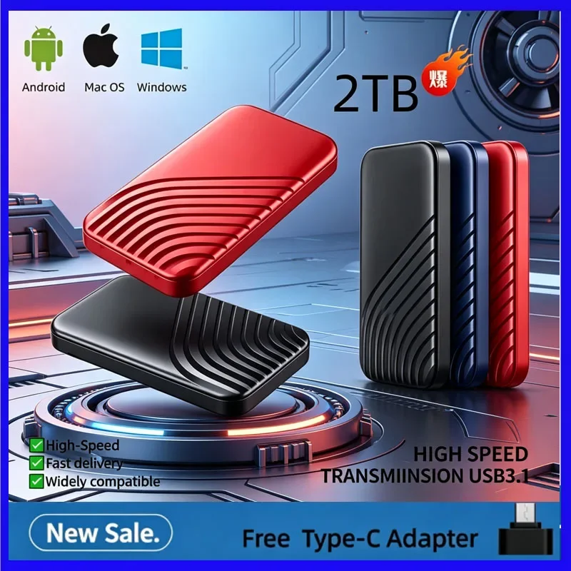 

256TB SSD Flash Hard Drive External TypeC High Speed USB3.1 2TB 4TB 128TB SSD Storage Portable HD Hard Disk For Laptop/PC