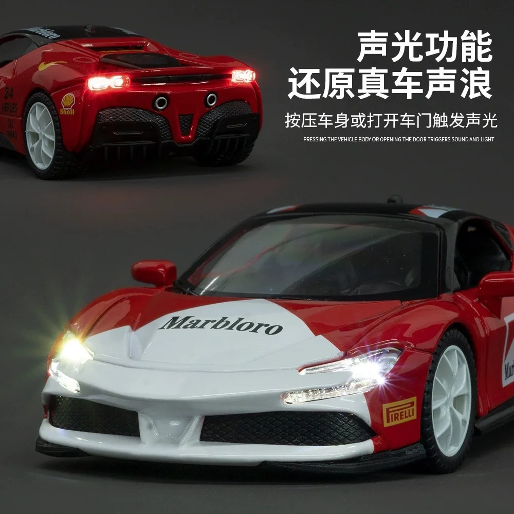 1:32 Ferrari SF90 sports car High Simulation Diecast Metal Alloy Model Car Sound Light Pull Back Collection Toy Gifts