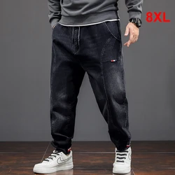 Plus Size 8XL Jeans Men Denim Pants Fashion Casual Elastic Waist Jeans Male Solid Color Jogger Pants Big Size 8XL