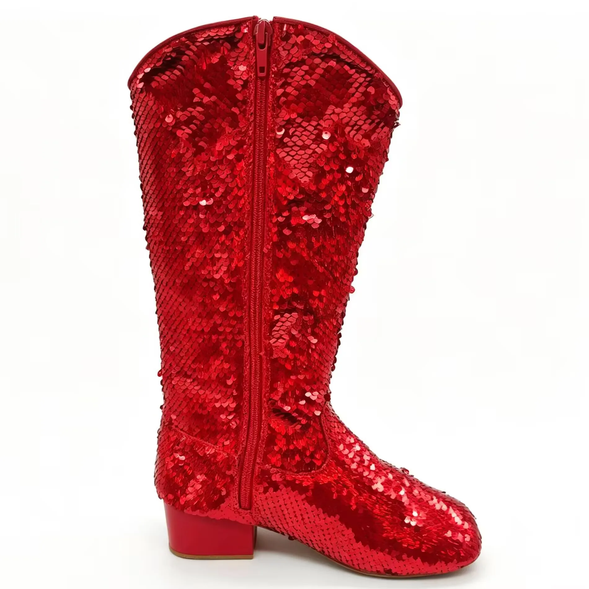 Practice Red Sparkly Latin Dance Boots,Flat Heel Mid-Calf Bling Salsa Jazz Party Shoes Boots for Nightclub Stage Women Dancing